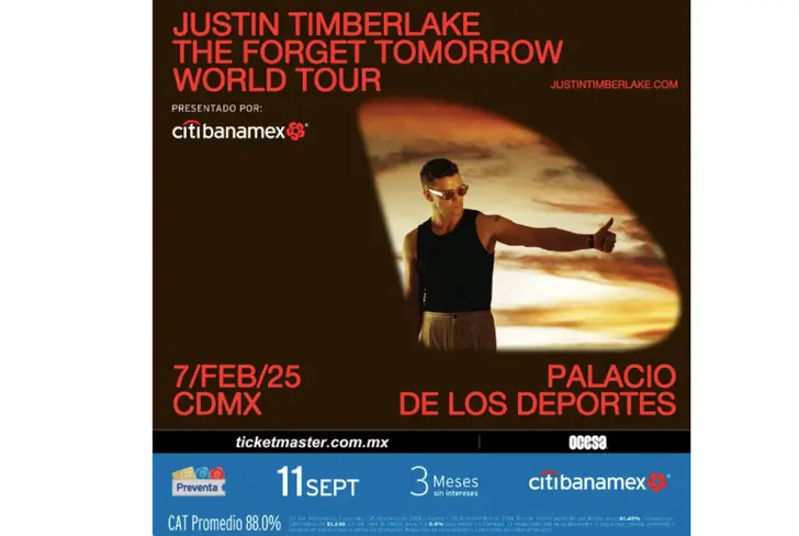 Cartelera del concierto de Justin Timberlake. (Foto: Infobae)