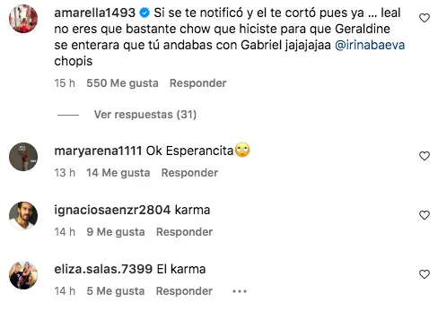 Captura de comentarios a la entrevista de Irina Baeva