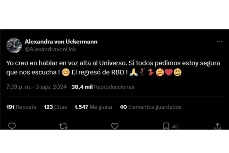 Mensaje de la mamá de&nbsp;de Christopher Uckermann en su cuenta de X