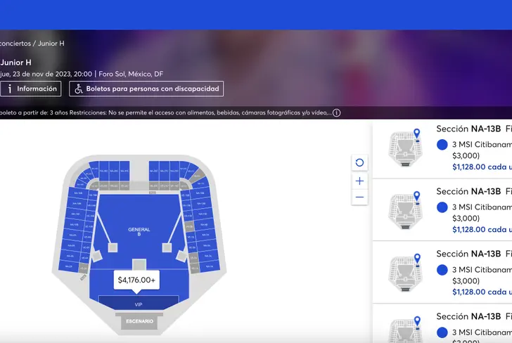 Precios vía Ticketmaster